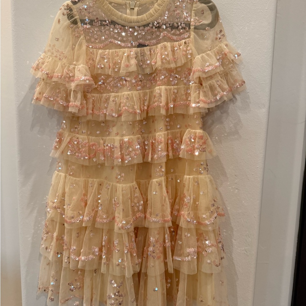 Needle and Thread Sequin Dress in Cream and Pink